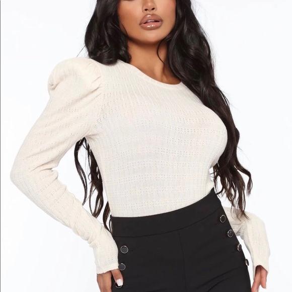 Taupe Puff Sleeve Blouse - Picture 1 of 12